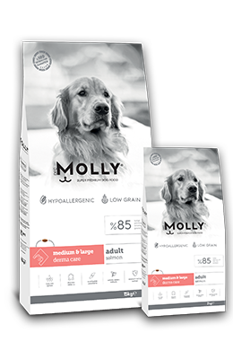 &lt;span style=&quot;color: #F4817D&quot;&gt;MOLLY DOG ADULT
MEDIUM LARGE
DERMA CARE &lt;/span&gt;
Salmon